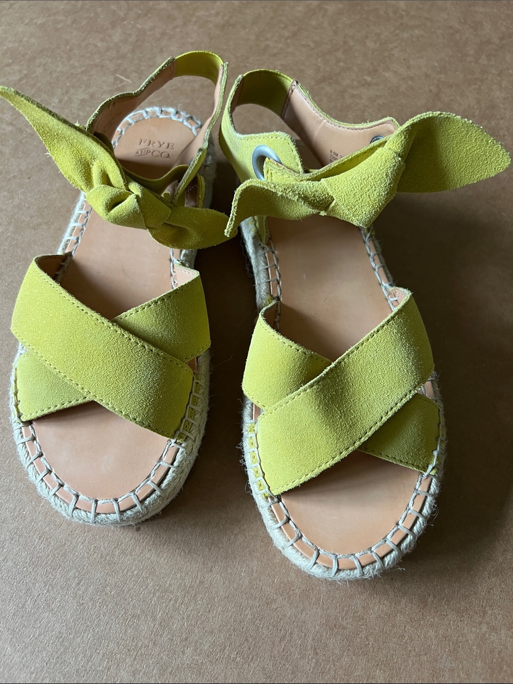 FRYE & CO lime green Suede Espadrille Platform Sandals